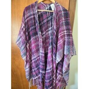 Woolrich Poncho Womens OS Becca soft brushed woven wrap Purple Plaid One Size